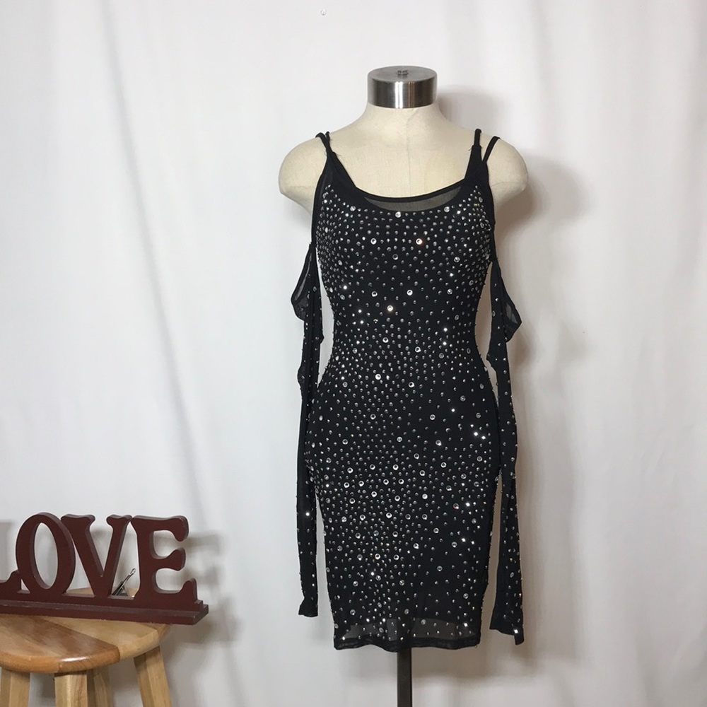Two piece black rhinestone dress